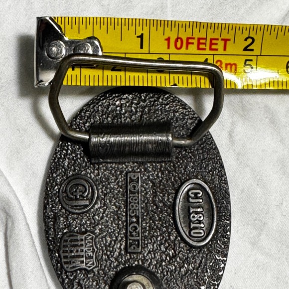 Vintage Belt Buckle Eagle in Flight Mountains River Tree By C&J in USA 1985 2.5" - Picture 10 of 16